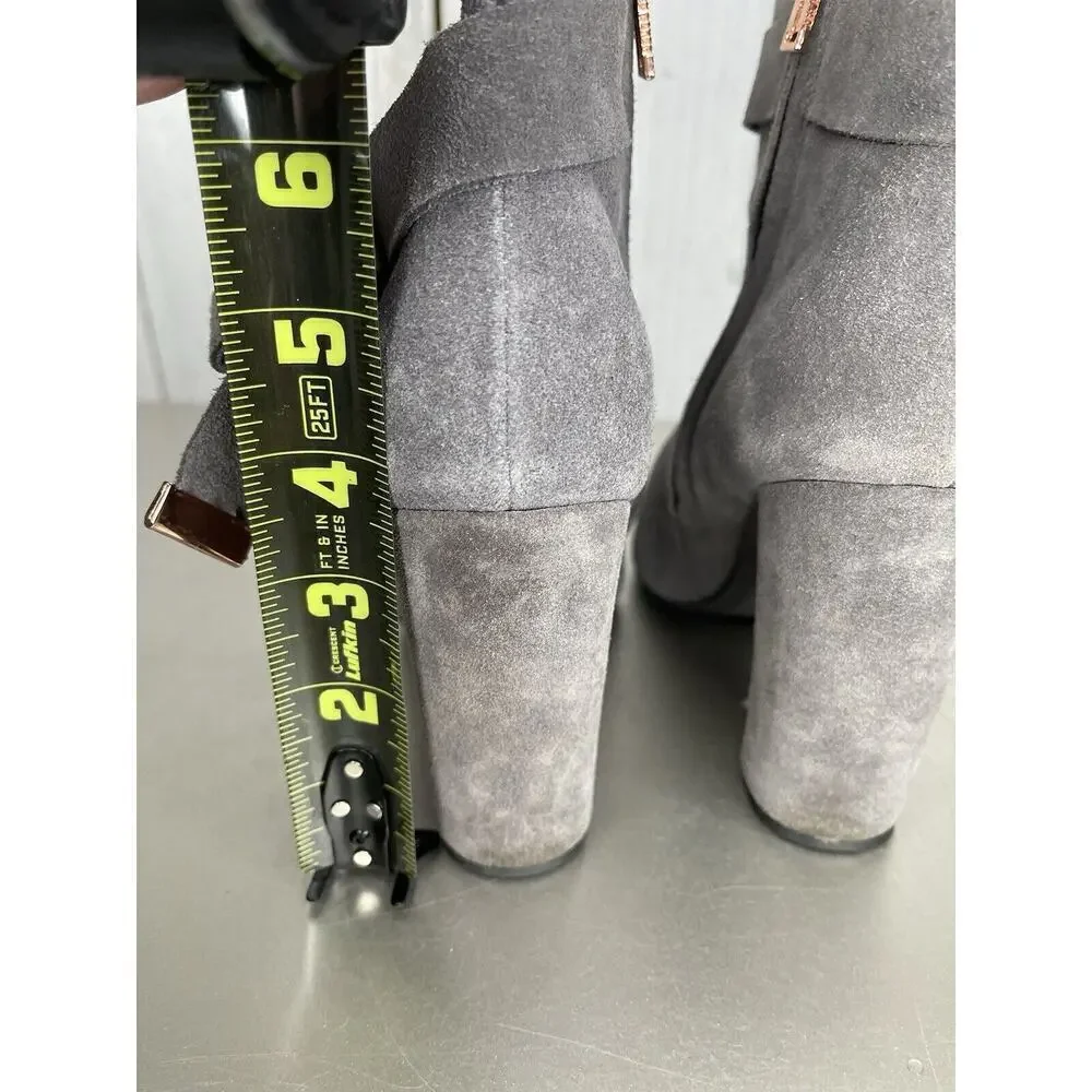 Ted Baker Ankle Boots Bow Accent Women Booties Leather Suede Gray Size 37 US 6